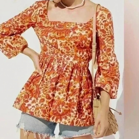 Anthropologie love the label Floral Tie-Back Blouse 
size Small - Picture 1 of 6